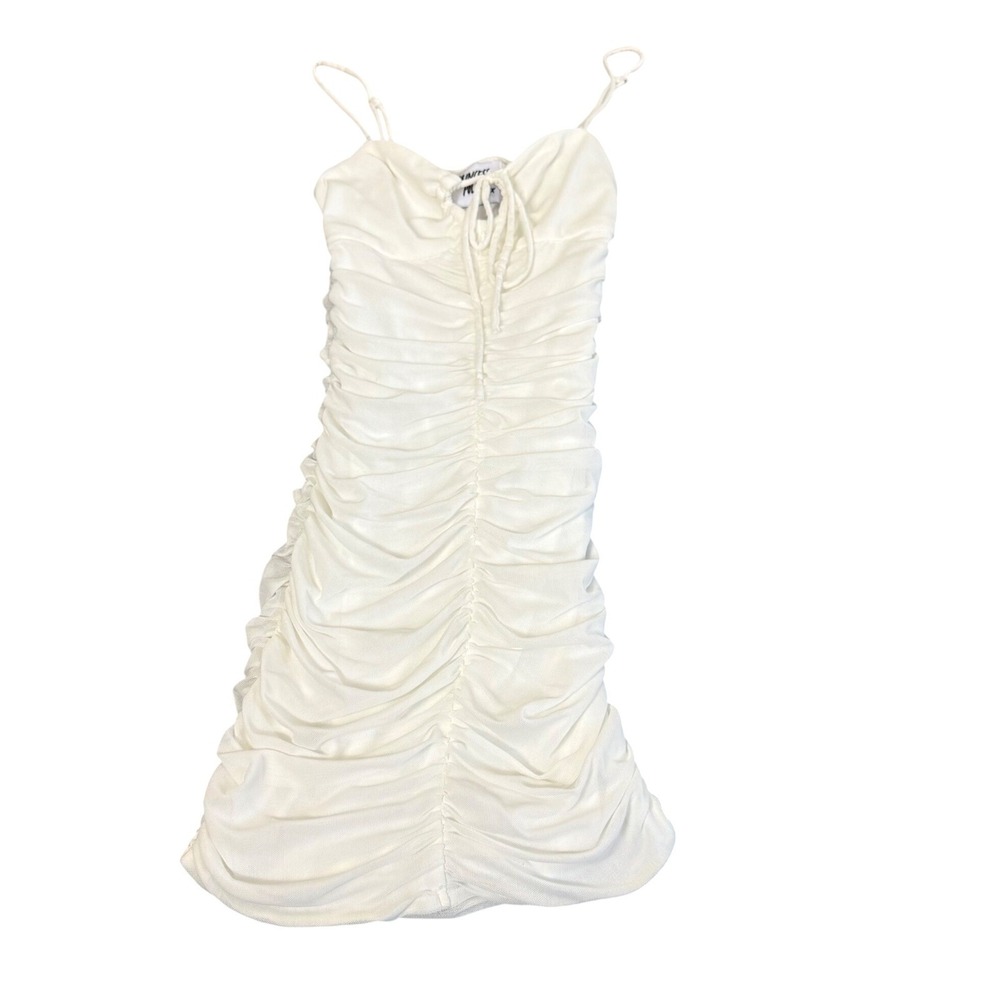 Princess Polly Mini Dress Size 0 Ruched Mesh Bodycon Angelcore Fairycore White
